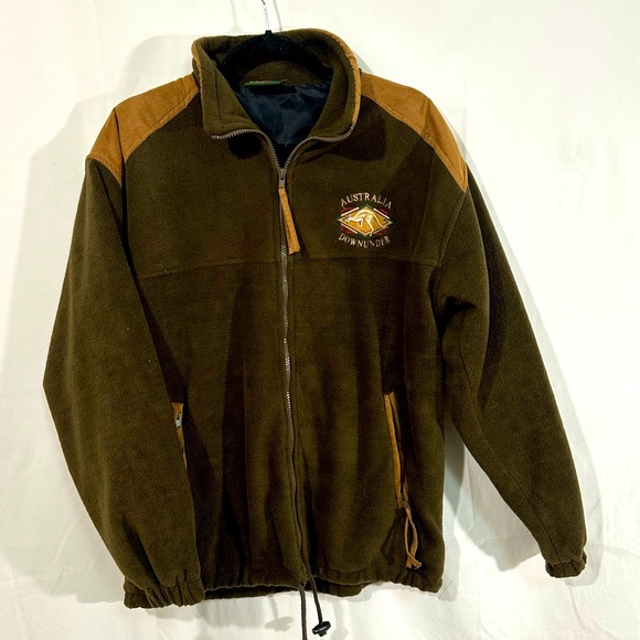 Vintage Outback Australia Fleece Jacket Zip Embroidered Kangaroo Brown Med 90s - Picture 1 of 7